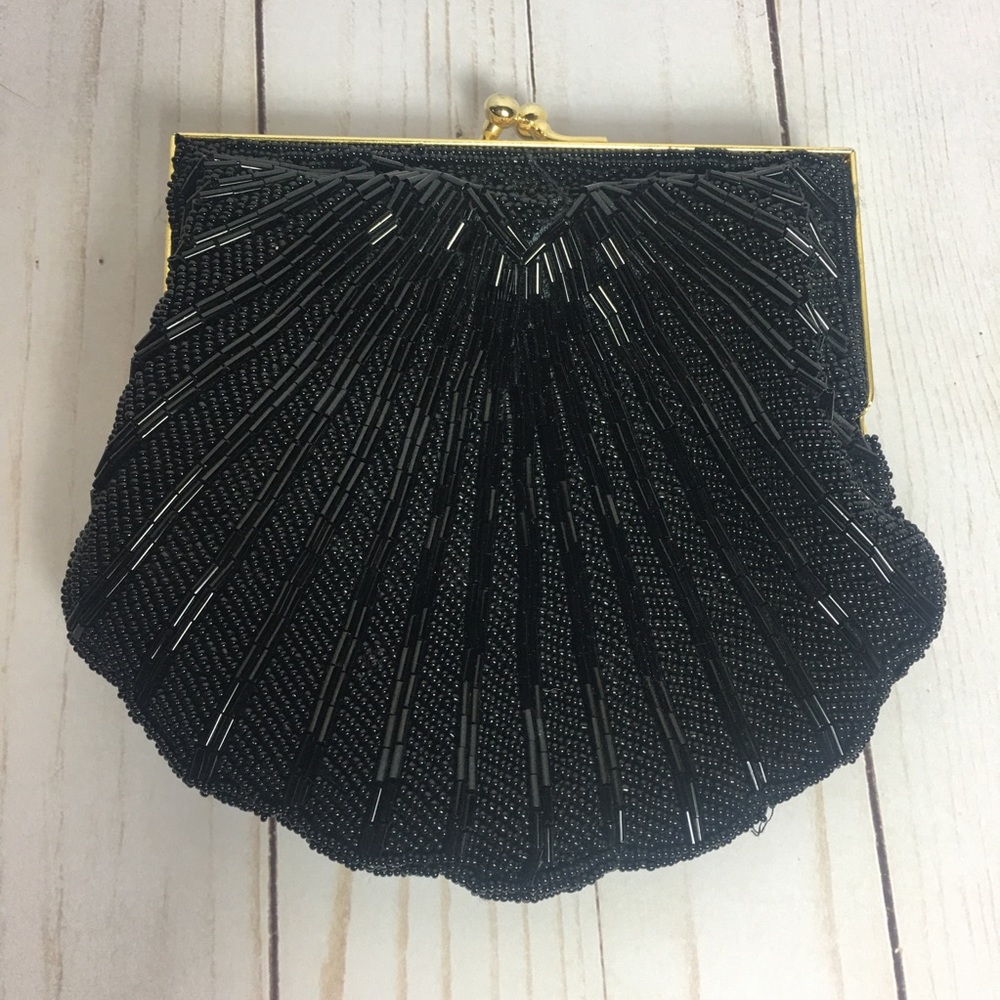 Black beaded special occasion purse with strap